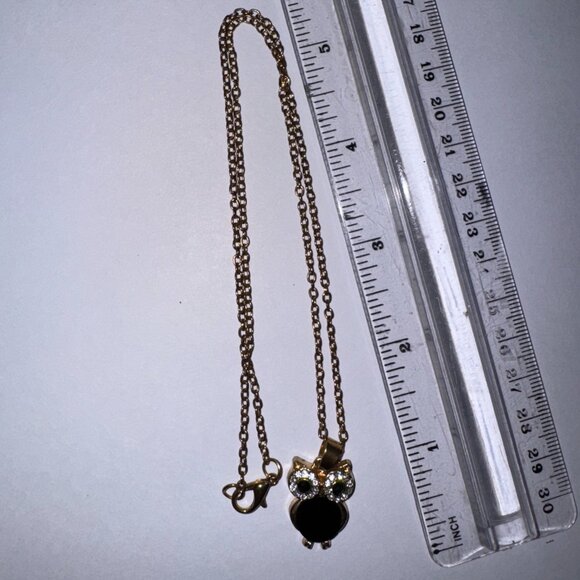 19" Rose Gold Plated Onyx and Cz. Owl Necklace - Picture 4 of 13